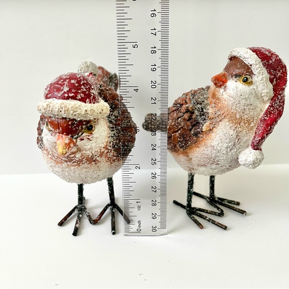 Winter Bird Figurines Sugared Glitter Snow with Santa Hats - Picture 10 of 10